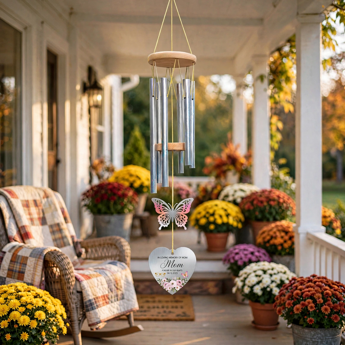 Personalized Memorial Wind Chimes For Loss Of Mother, Heart Butterfly Gift