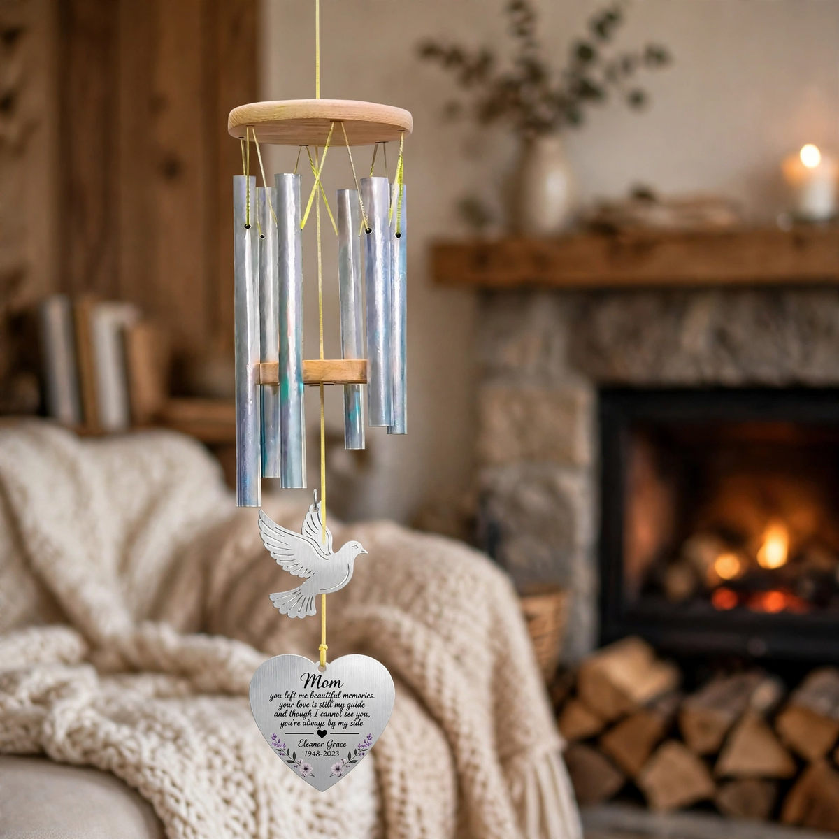Personalized Memorial Wind Chimes For Loss Of Mother Dove Heart Lavender