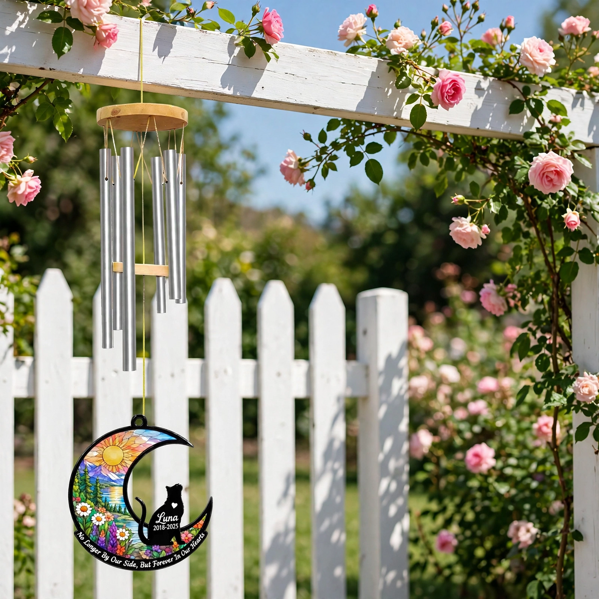 Rainbow Bridge Wind Chime Crescent Moon Cat Memorial Chime
