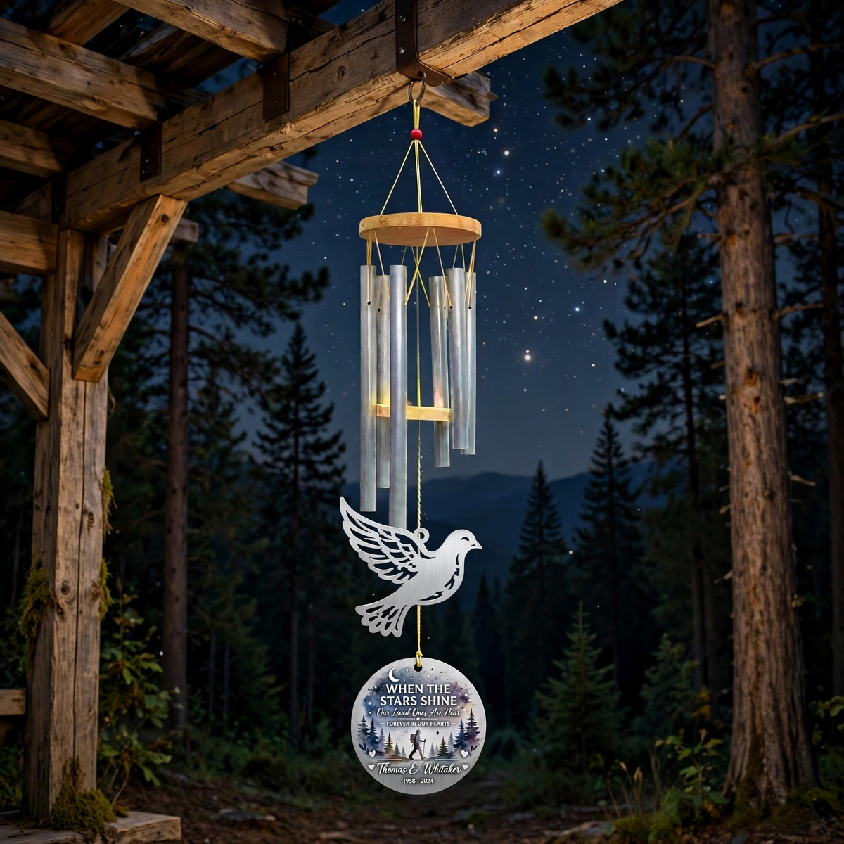 Personalized Memorial Wind Chime For Loss Of Father, Hiking Outdoor Lover