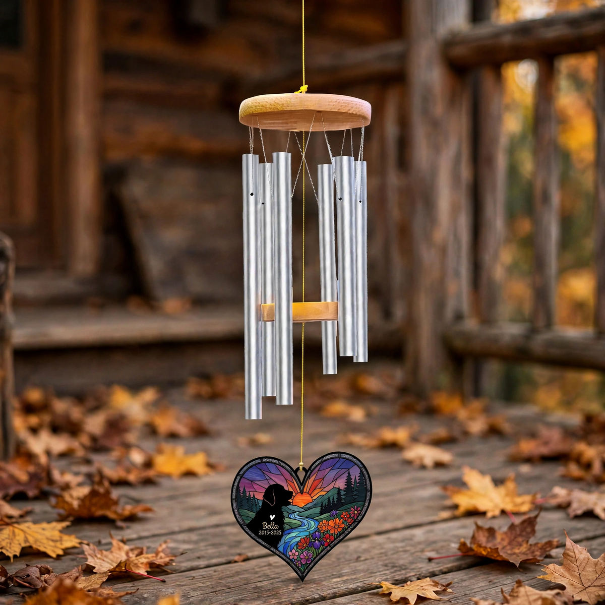 Rainbow Bridge Wind Chime, Dog Heart Personalized Pet Loss Memorial Chimes
