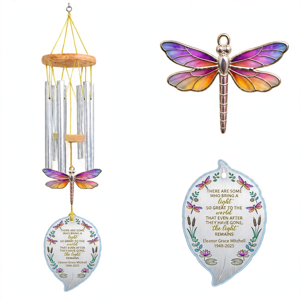 Personalized Memorial Wind Chimes For Loss Of Mother, Dragonfly Plaque