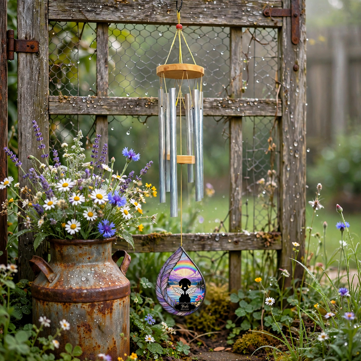 Rainbow Bridge Wind Chime, Custom Dog Memorial Gift, Outdoor Pet Garden Chimes