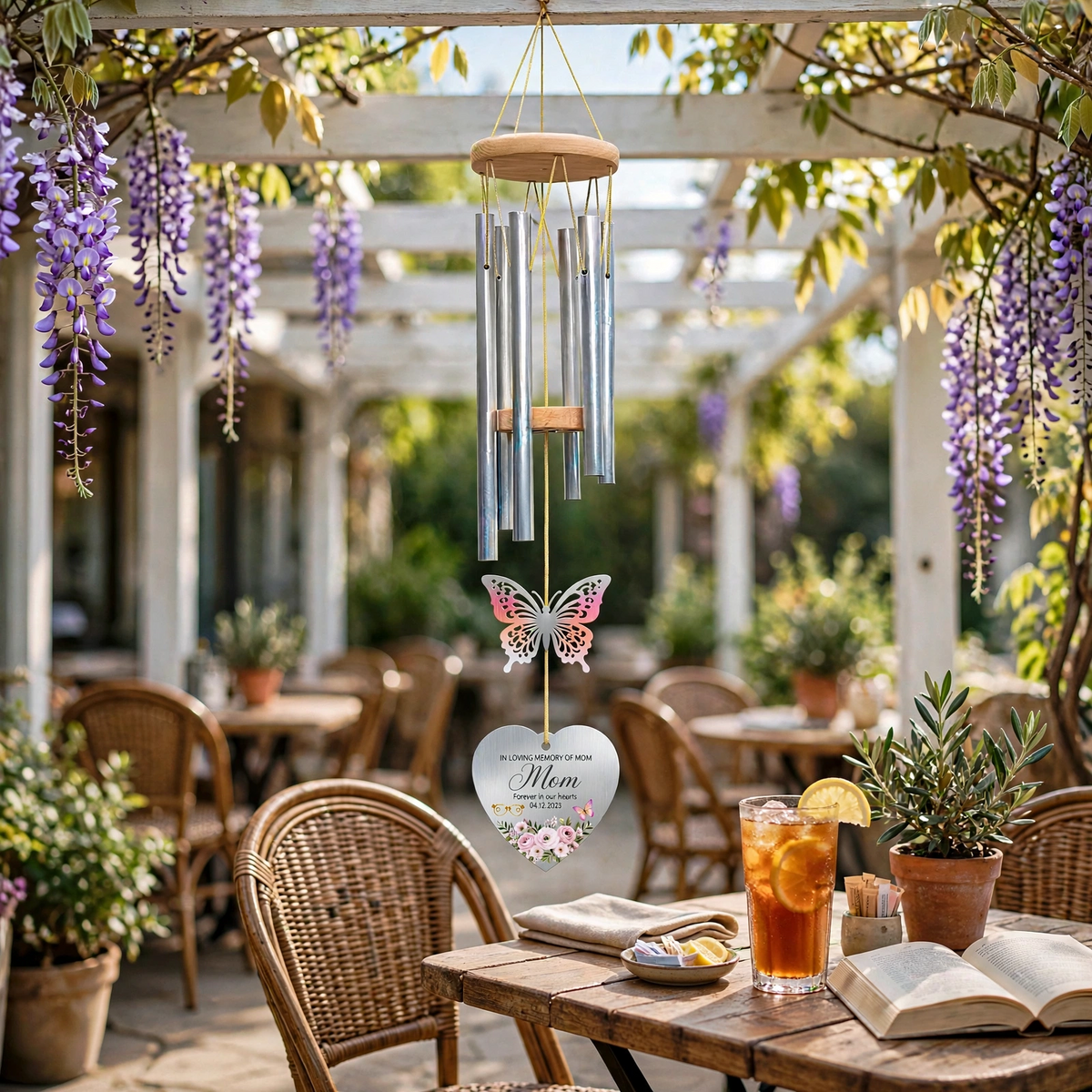 Personalized Memorial Wind Chimes For Loss Of Mother, Heart Butterfly Gift