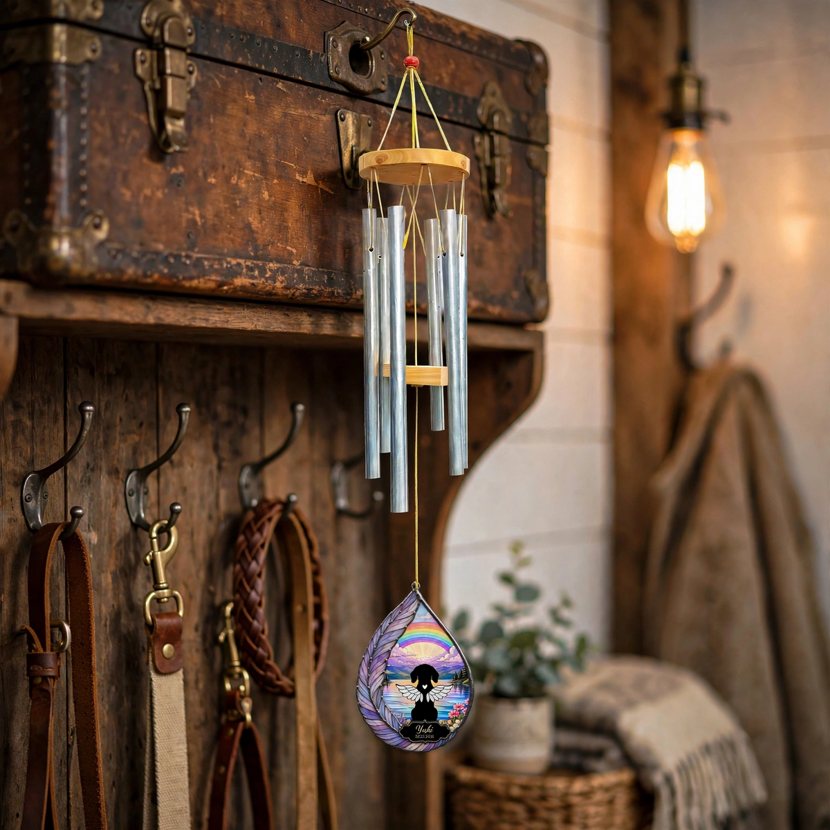 Rainbow Bridge Wind Chime, Custom Dog Memorial Gift, Outdoor Pet Garden Chimes