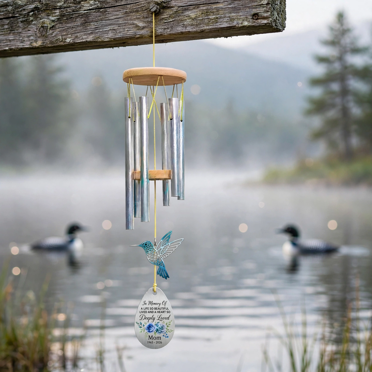 Personalized Loss Of Mother Wind Chime, Hummingbird Memorial Gift