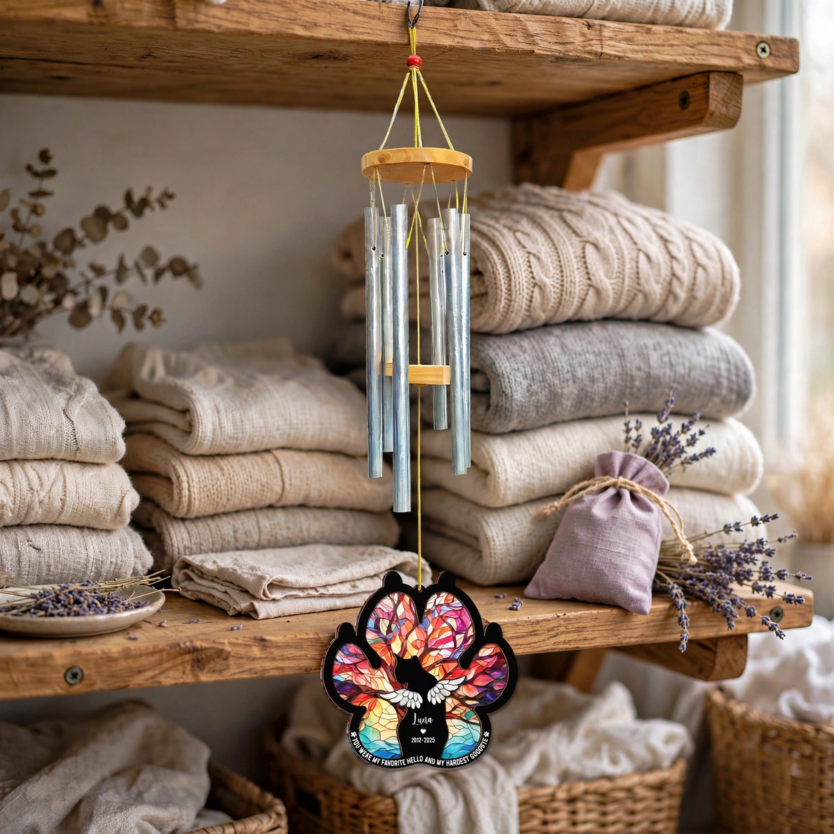 Rainbow Bridge Wind Chime Outdoor Memorial Decor For Dog, Cat Loss Gift