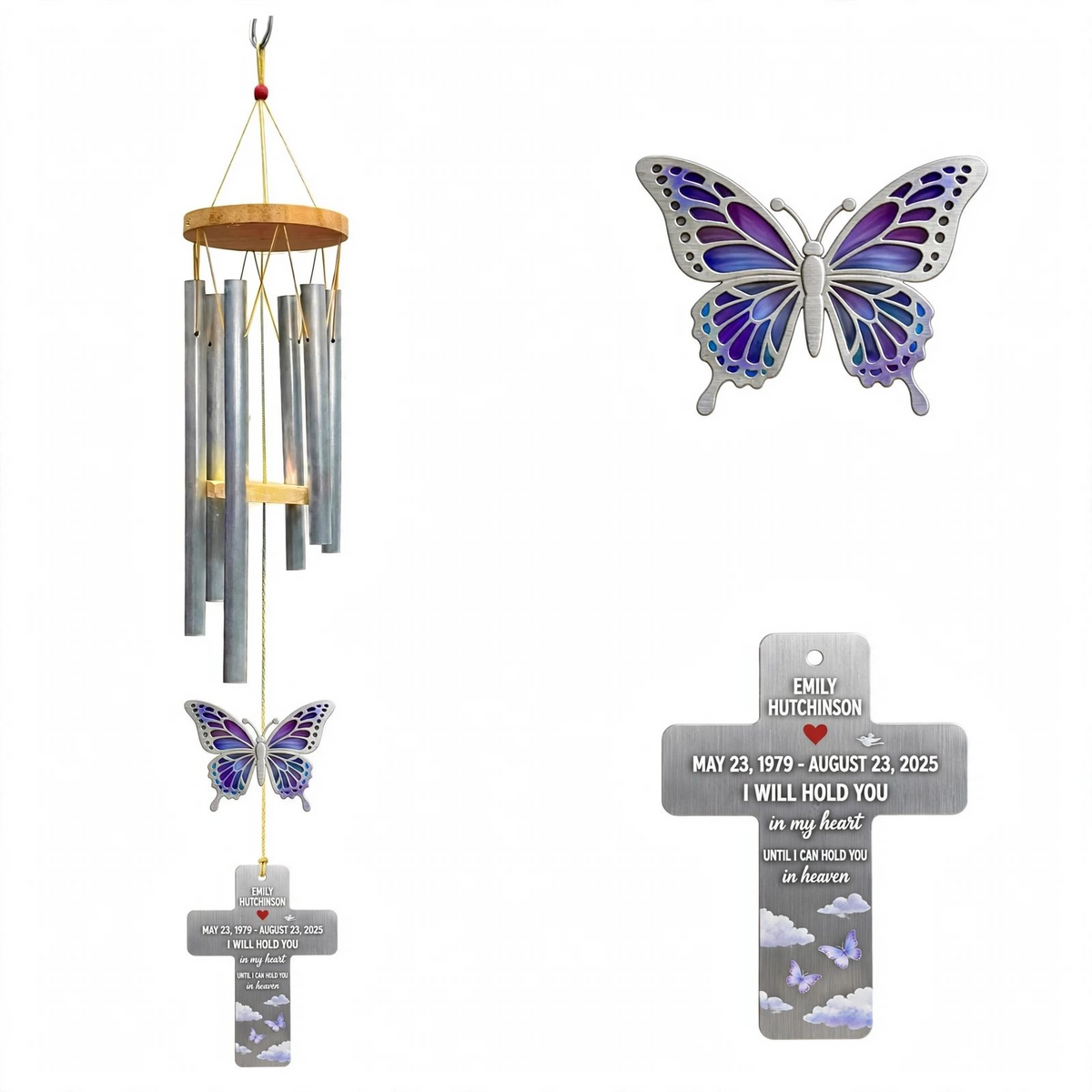 Personalized Memorial Wind Chimes For Loss Of Mother Purple Butterfly, Sky Plaque
