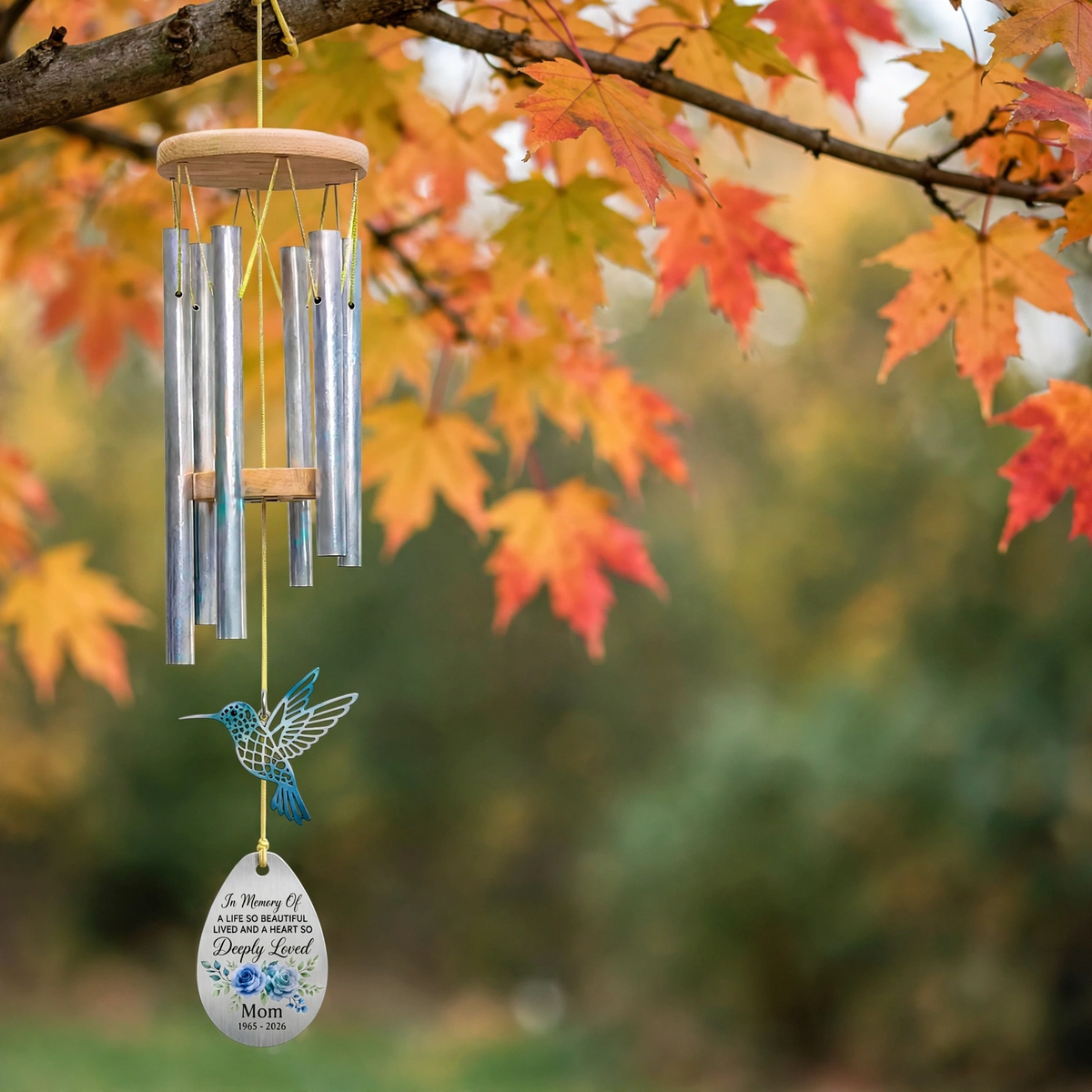 Personalized Loss Of Mother Wind Chime, Hummingbird Memorial Gift
