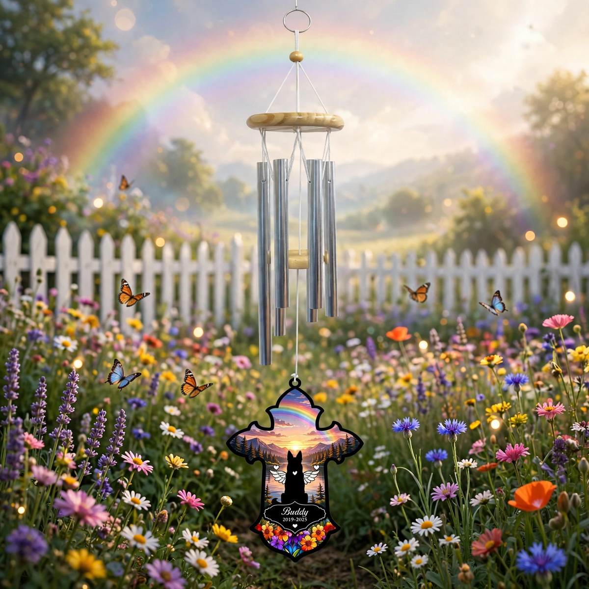 Rainbow Bridge Wind Chime, Personalized Pet Memorial Wind Chime, Custom Dog Loss Sympathy Gift