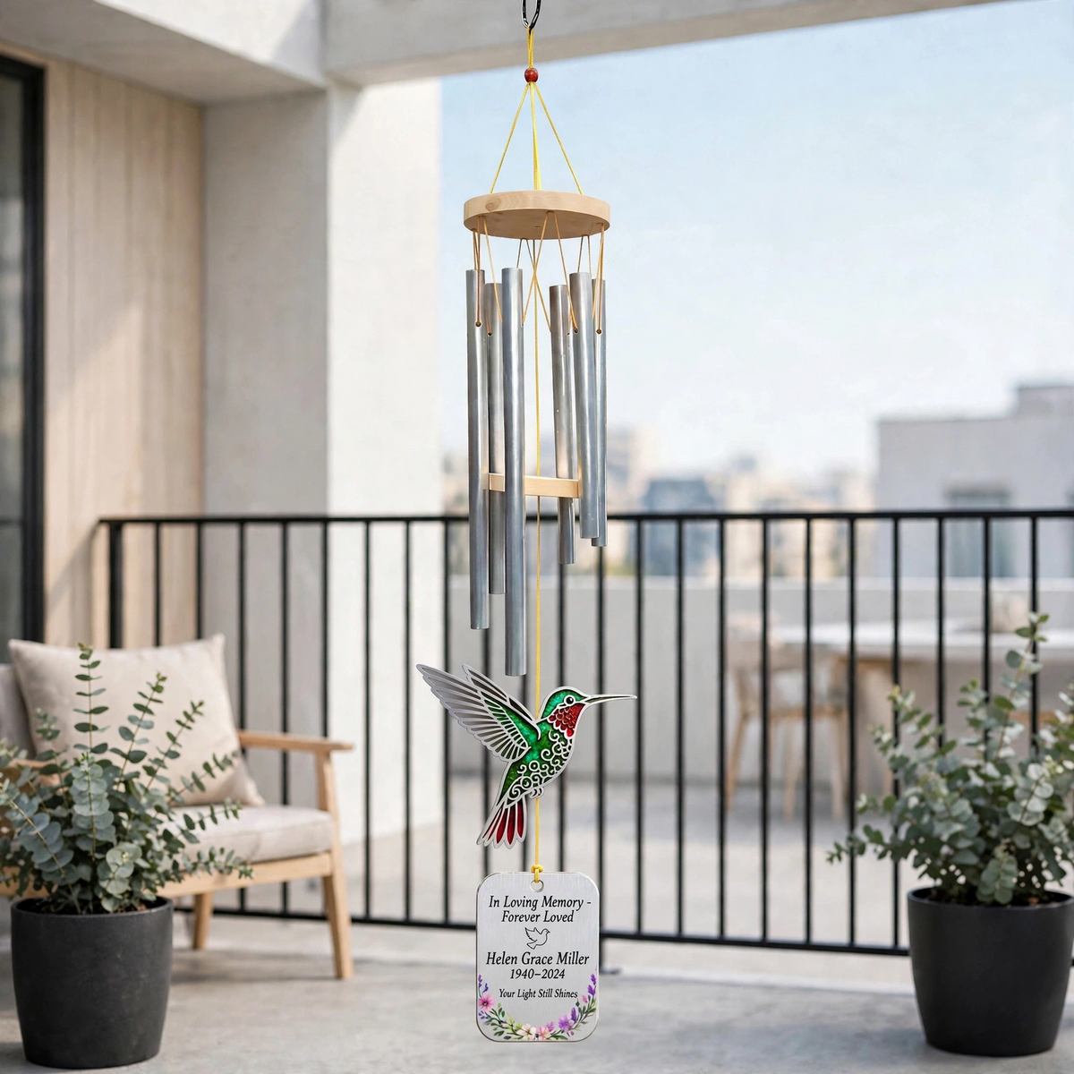 Personalized Memorial Wind Chimes Custom Name Hummingbird Gift