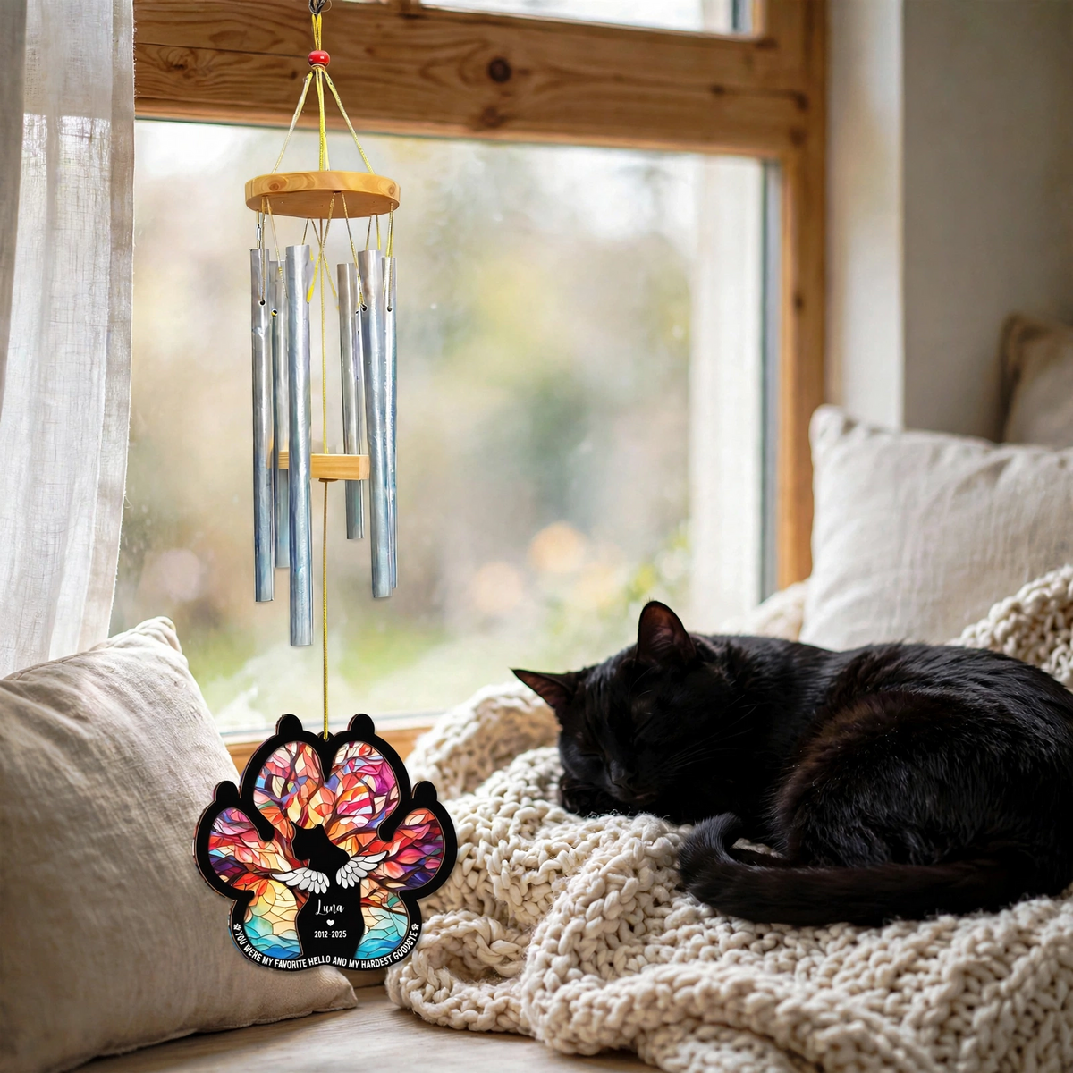 Rainbow Bridge Wind Chime Outdoor Memorial Decor For Dog, Cat Loss Gift