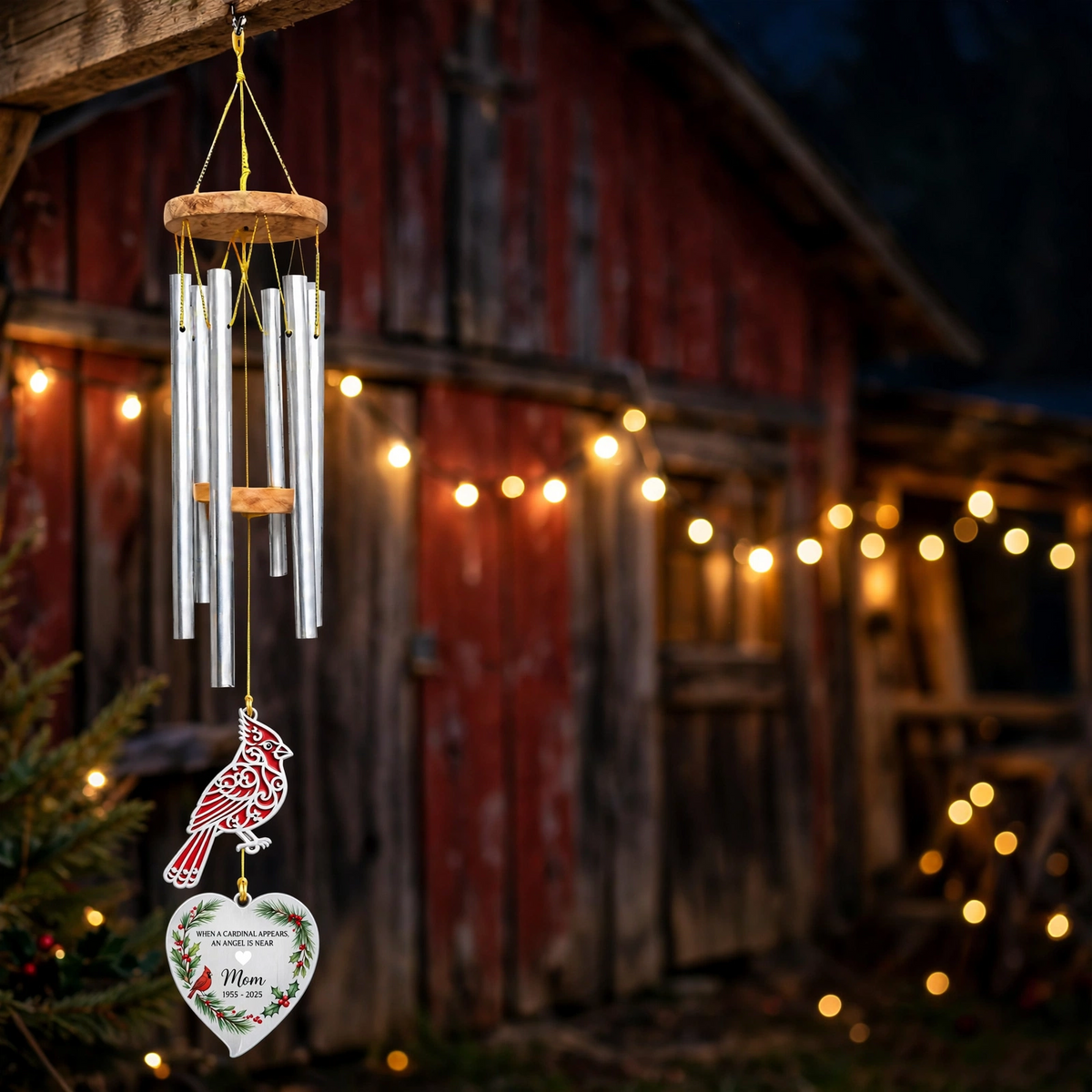 Personalized Memorial Wind Chimes For Loss Of Mother, Cardinal Plaque Sympathy Gift