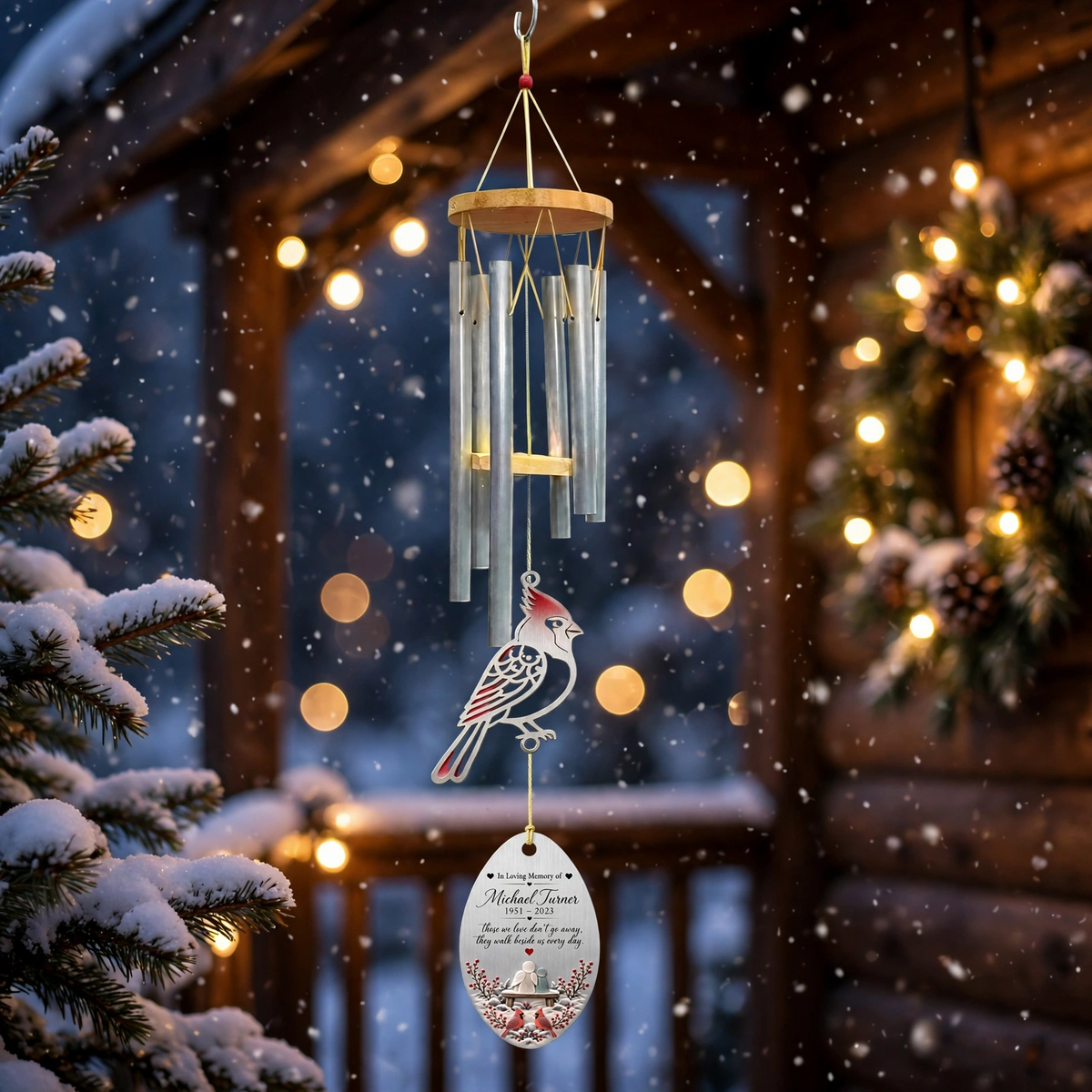 Personalized Memorial Wind Chimes For Loss Of Mother, Red Cardinal Design
