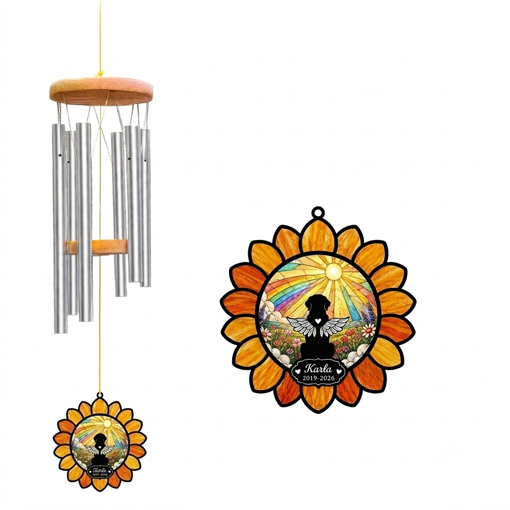Rainbow Bridge Wind Chime Personalized Dog Sunflower Sunburst