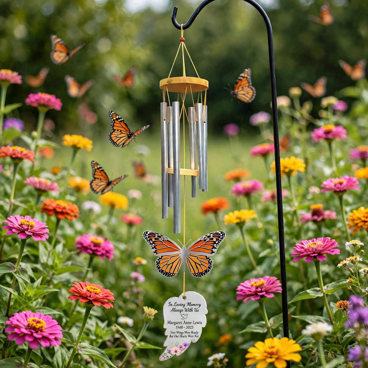 Personalized Memorial Wind Chimes Custom Monarch Butterfly Sympathy, Name Date Bereavement Gift