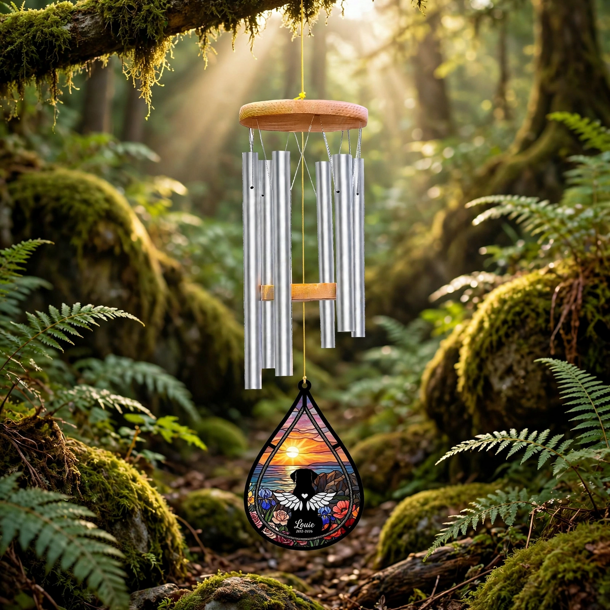 Rainbow Bridge Wind Chime Dog Teardrop Stained Glass Pet Memorial