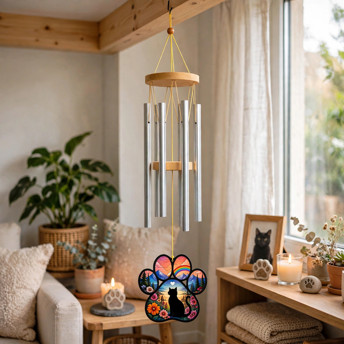Personalized Cat Memorial Wind Chime Rainbow Bridge Cat Condolence Gift