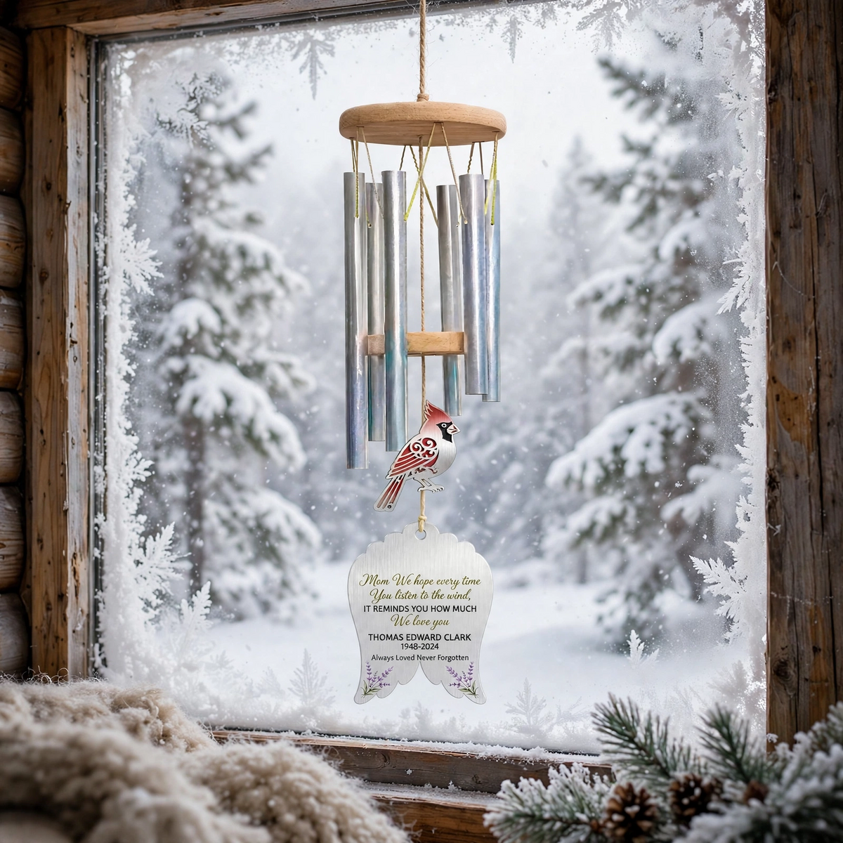 Personalized Memorial Wind Chimes For Loss Of Mother Red Cardinal Angel Wings