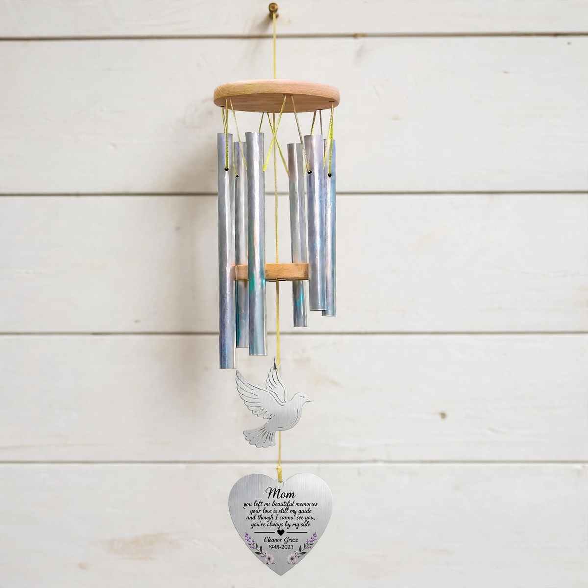 Personalized Memorial Wind Chimes For Loss Of Mother Dove Heart Lavender