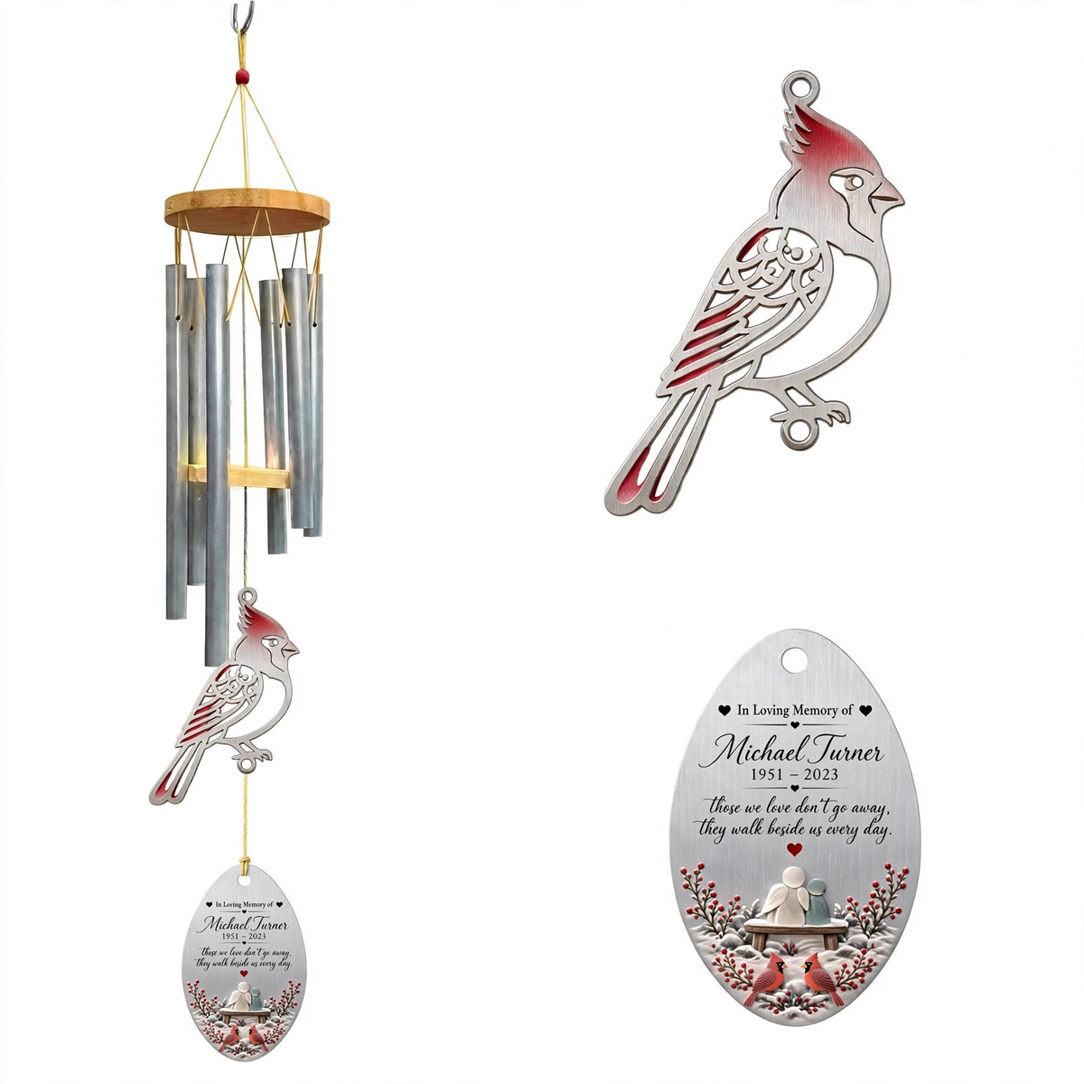 Personalized Memorial Wind Chimes For Loss Of Mother, Red Cardinal Design