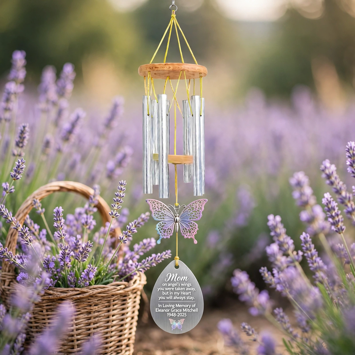 Personalized Memorial Wind Chimes For Loss Of Mother Silver Teardrop, Mother Remembrance Wind Chime
