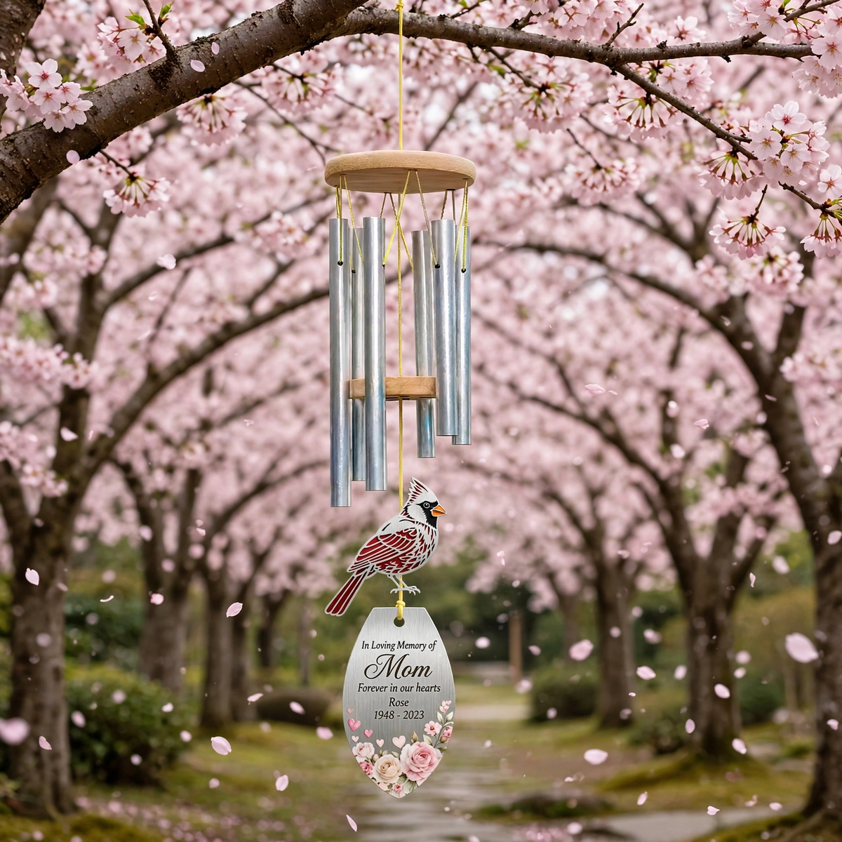 Personalized Memorial Wind Chimes For Loss Of Mother Cardinal Sympathy Gift
