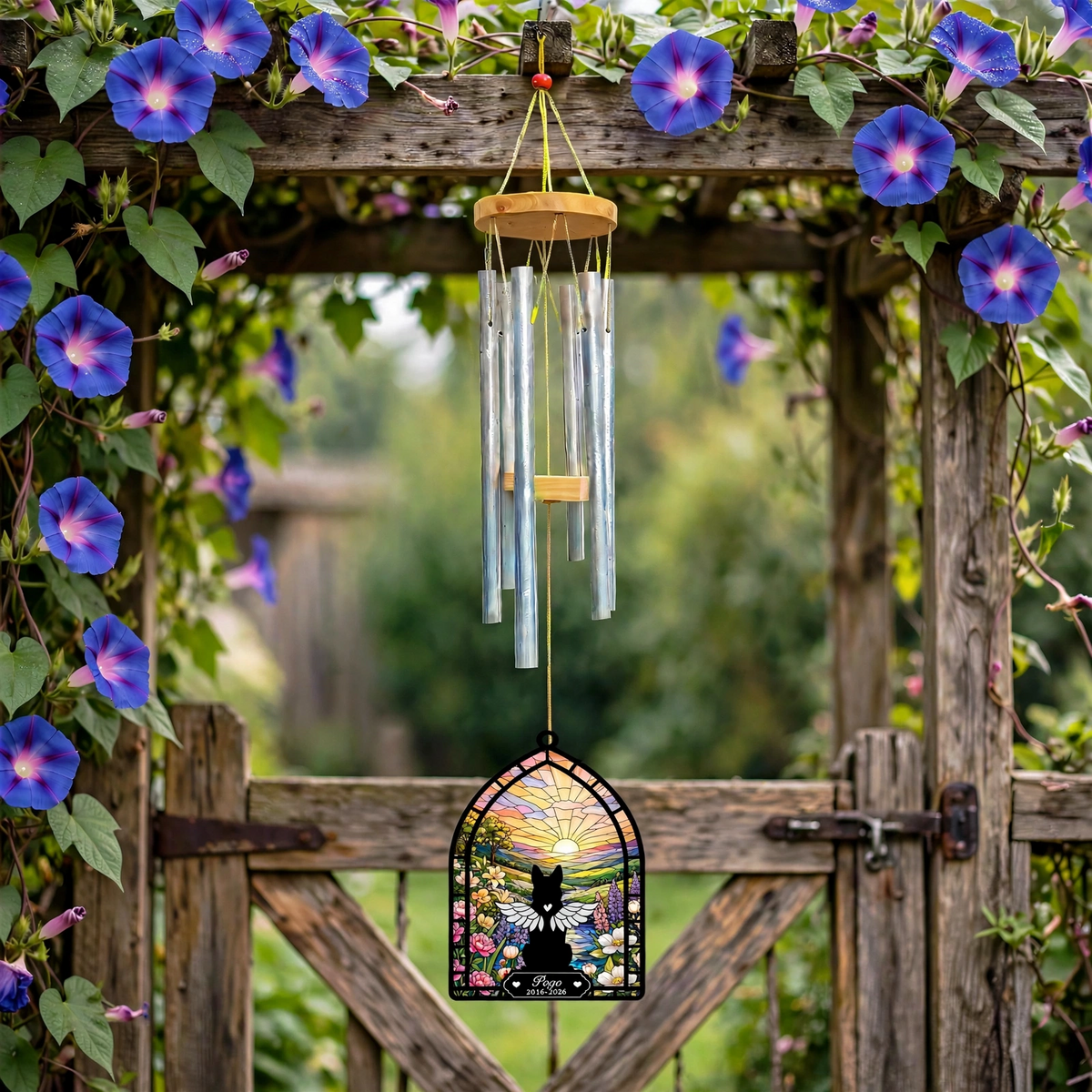 Rainbow Bridge Wind Chime, Dog Memorial Gift, Arched Window Keepsake