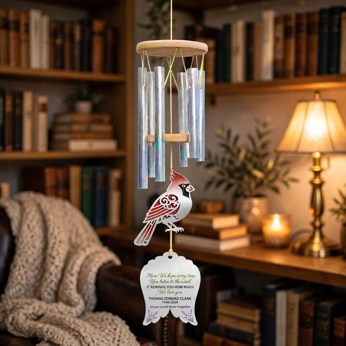 Personalized Memorial Wind Chimes For Loss Of Mother Red Cardinal Angel Wings